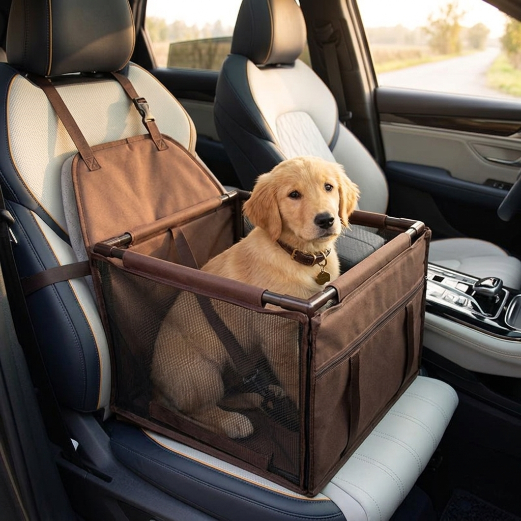 Waterproof Dog Car Mat Pet Safety Seat - Frame-Coffee
