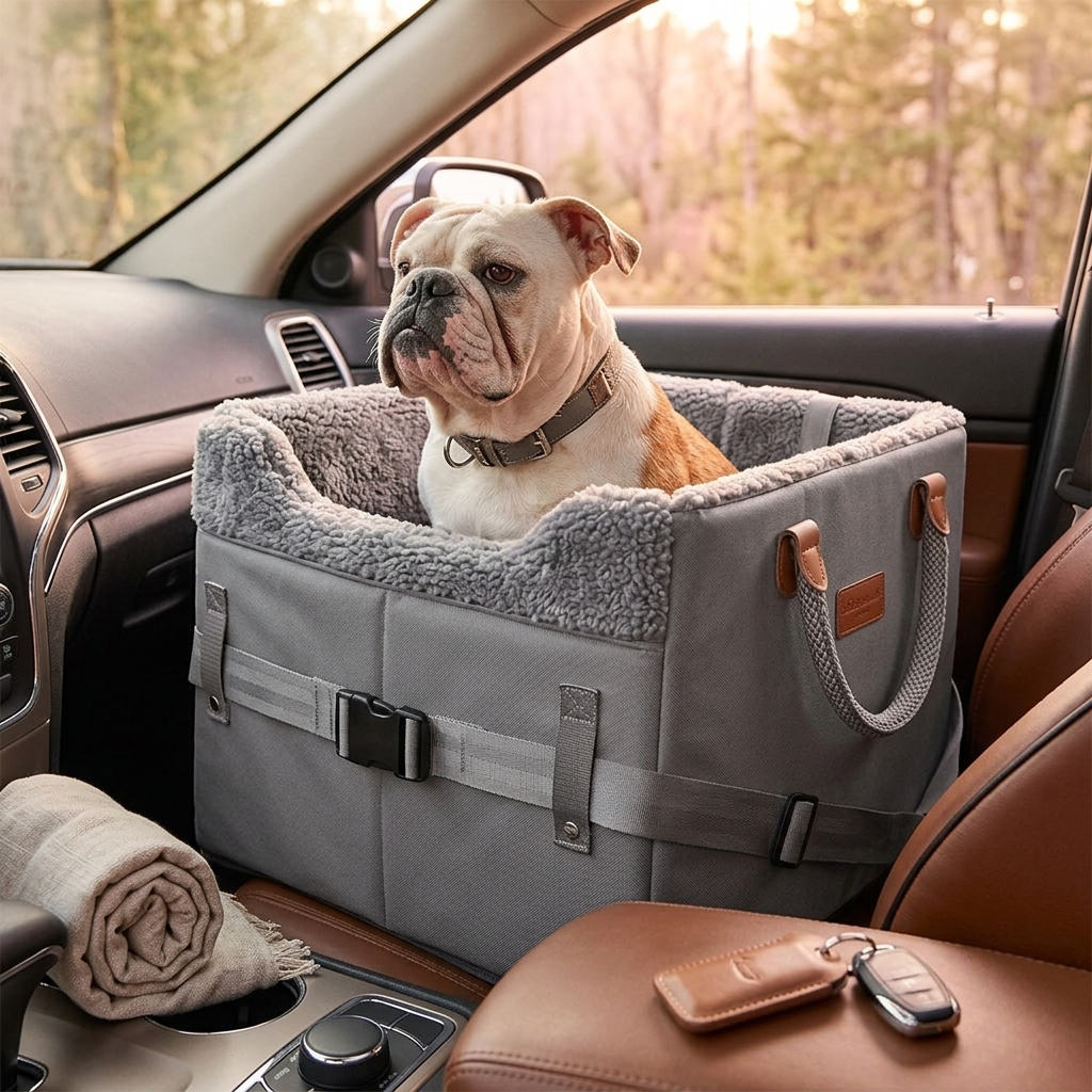 Portable Dog Car Seat Pad with Kennel - Gray lifestyle in car