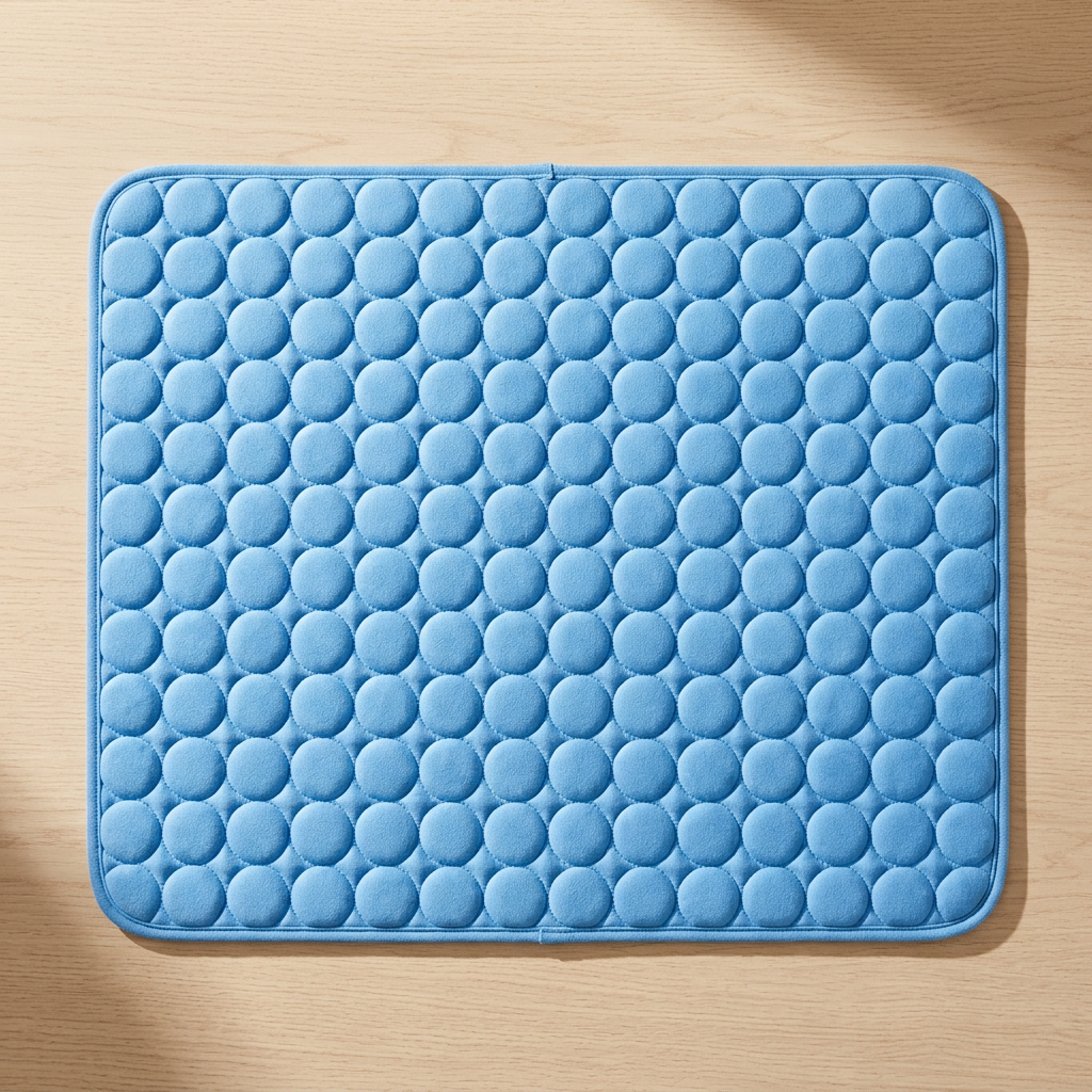 Furrwell Pet Cooling Mat flat lay close-up on wood surface