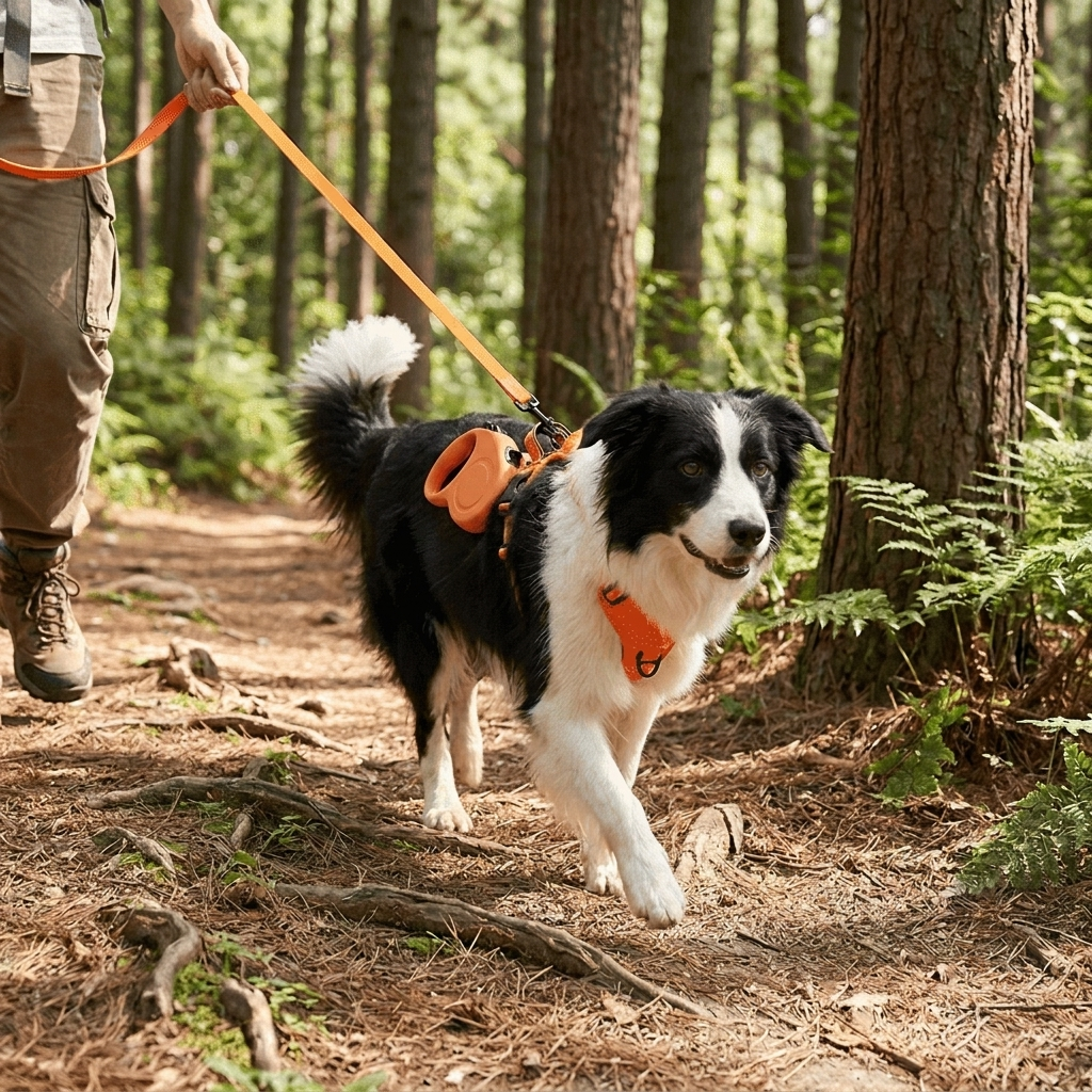 Dog wearing orange Retractable Vest-Style Dog Harness Leash