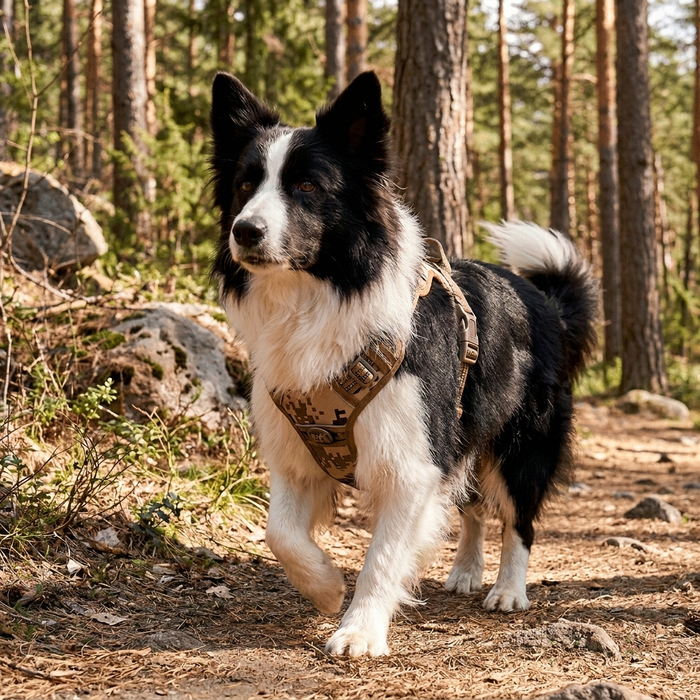 Dog wearing Tactical Dog Harness outdoors - lifestyle photo