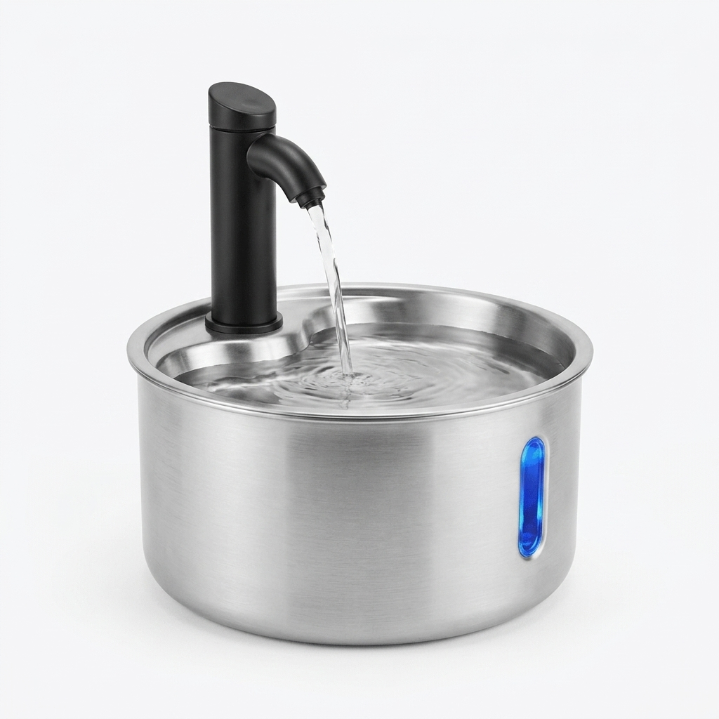 Stainless Steel Wireless Pet Water Fountain studio product photo on white background