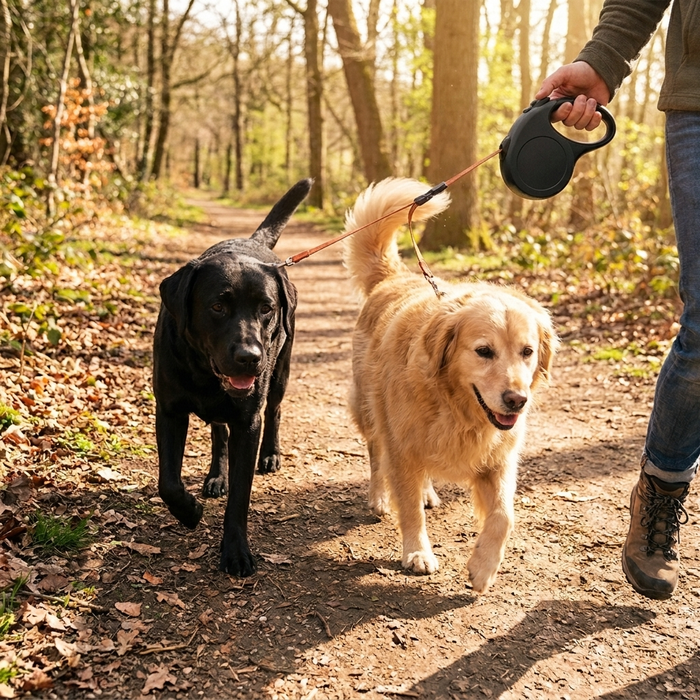 Retractable Dual Dog Walking Leash - Black - Lifestyle