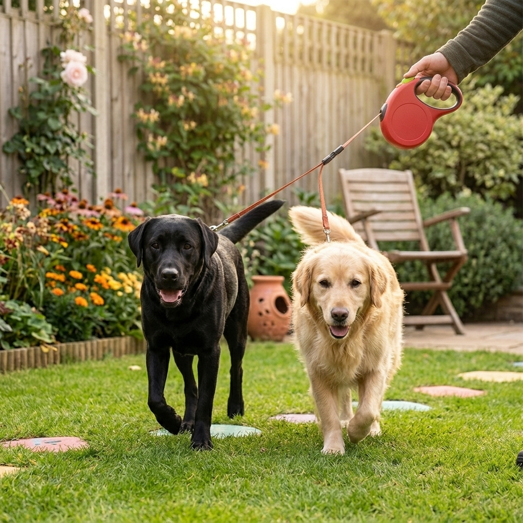 Retractable Dual Dog Walking Leash - Red - Lifestyle