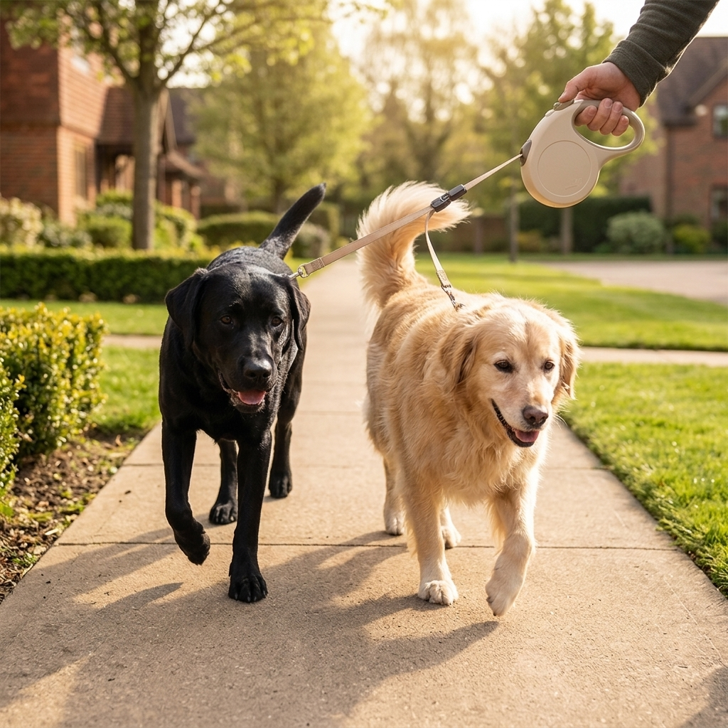 Retractable Dual Dog Walking Leash - Beige - Lifestyle