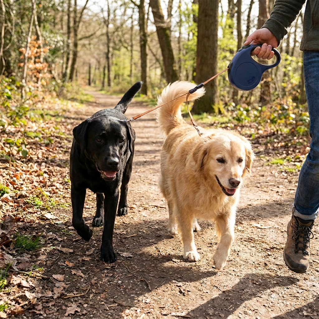 Retractable Dual Dog Walking Leash - Navy Blue - Lifestyle