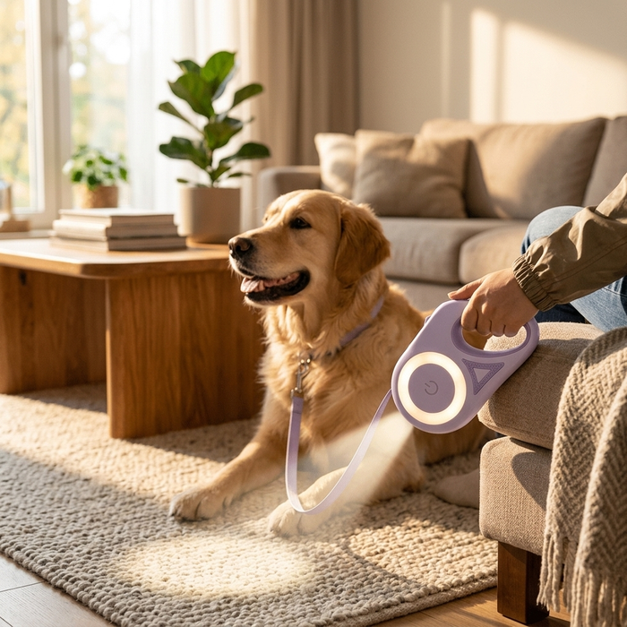 Retractable Dog Leash with Built-In Light - Dream Purple - Lifestyle