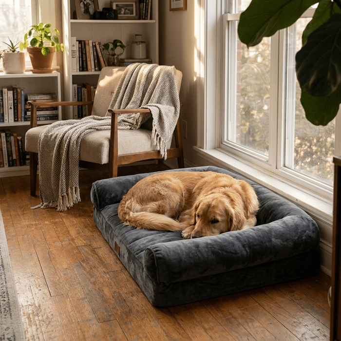 Orthopedic Plush Dog Bed - Dark Gray - Lifestyle