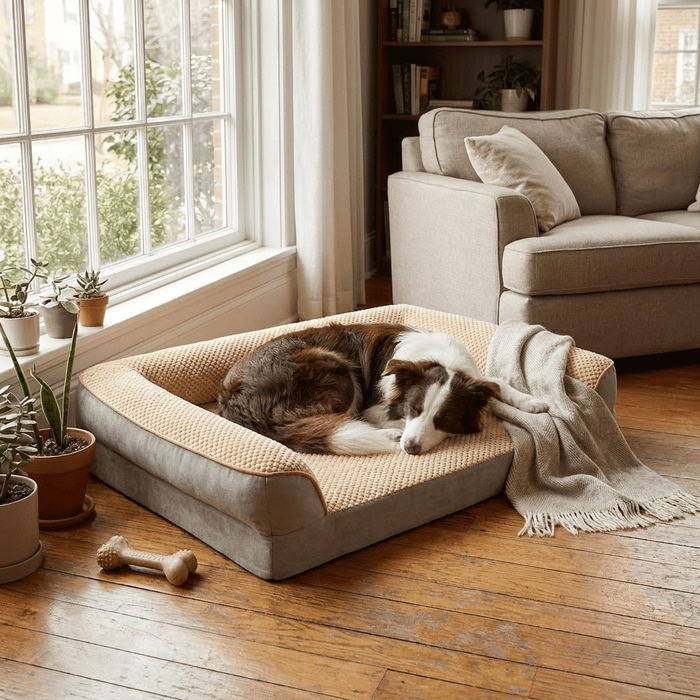 Dog resting on U-Shaped Memory Foam Orthopedic Dog Bed - Furrwell Pets
