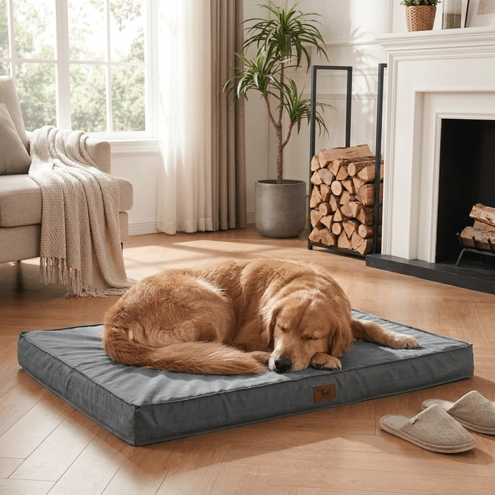 Dog resting on Memory Foam Dog Bed with Cover - Furrwell Pets