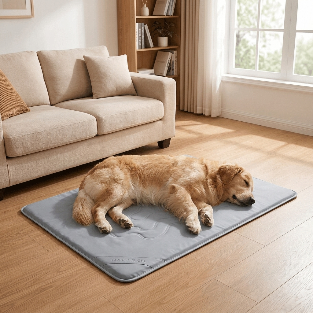 Dog resting on Cool Gray Dog Cooling Gel Mat - Furrwell Pets