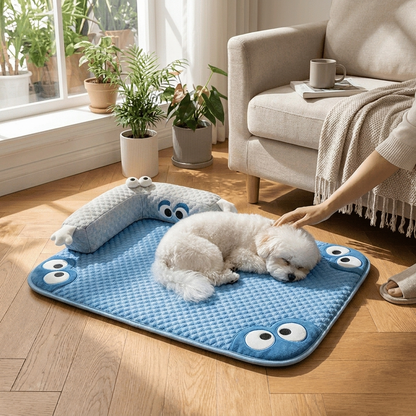 Dog lying on Breathable Cooling Dog Mat in Blue BigEye Detachable - lifestyle
