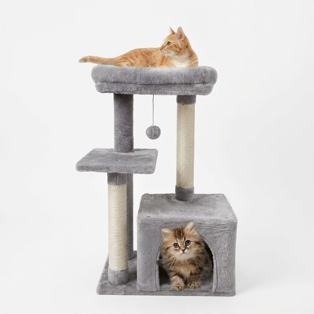 Plush Flannel Cat Climbing Tree - studio product photo