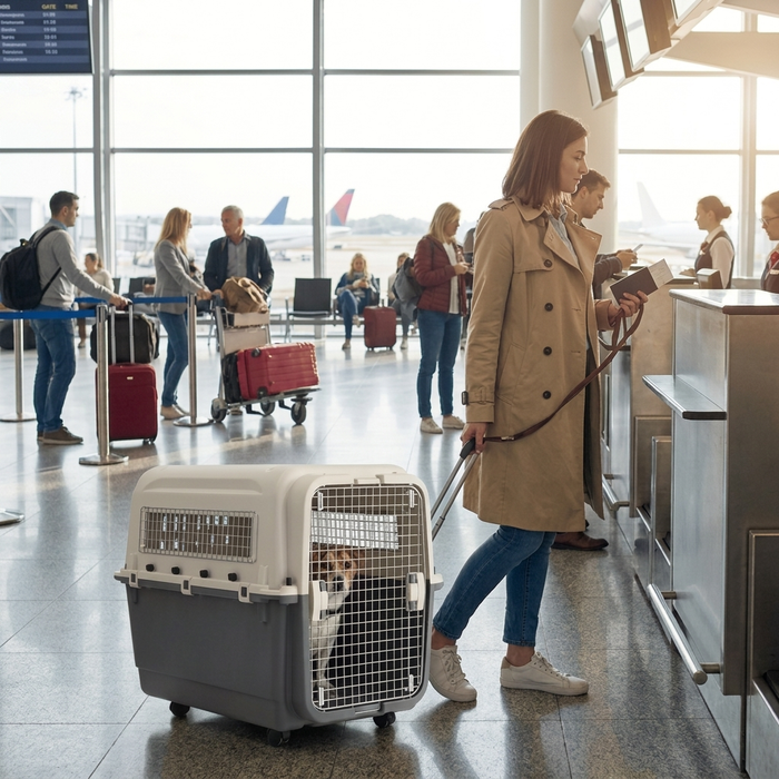 Portable Hard Pet Travel Carrier - dog being carried at airport