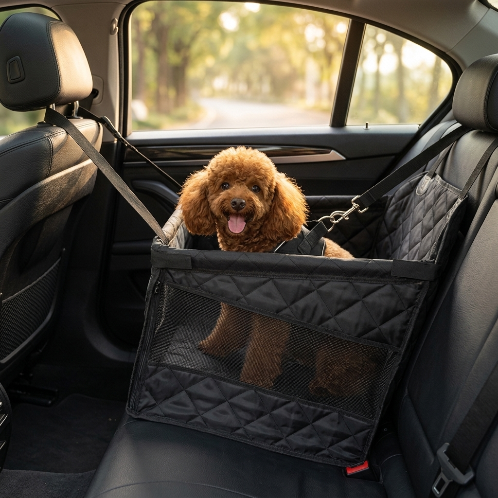pet mesh quilted mat dog car mat - dog using it in a car