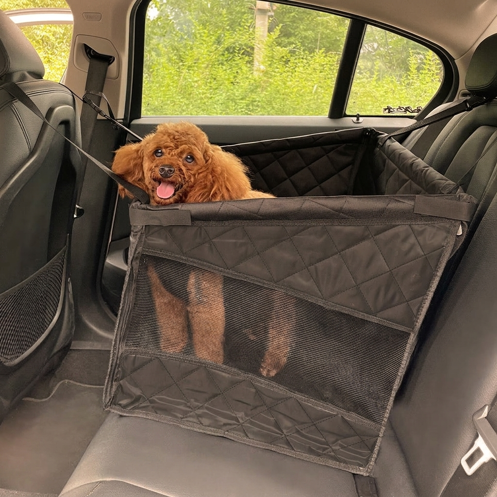pet mesh quilted mat dog car mat - Black Edge Mesh (2 safety belts)