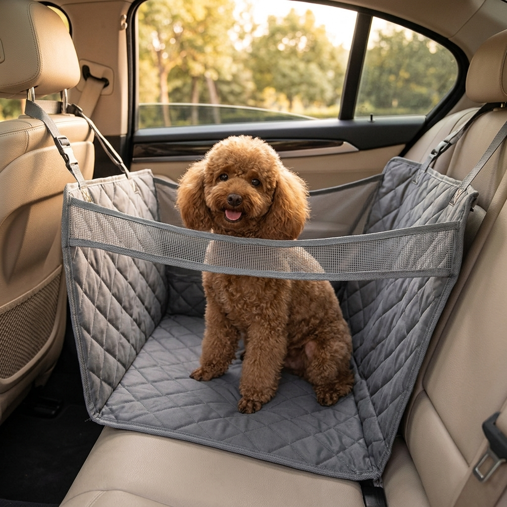 pet mesh quilted mat dog car mat - Grey edge mesh (2 safety belts)
