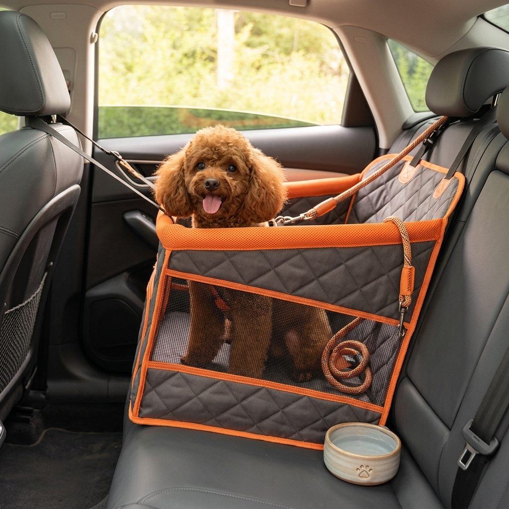 pet mesh quilted mat dog car mat - Orange Edge Mesh (2 safety belts)