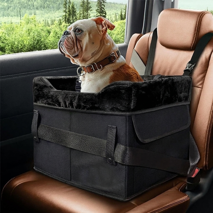 Portable Dog Car Seat Pad with Kennel - Black lifestyle in car