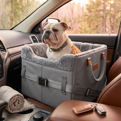 Portable Dog Car Seat Pad with Kennel - Gray lifestyle in car