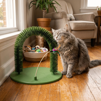 Cat Grooming Arch with Tease Stick - Durian Green