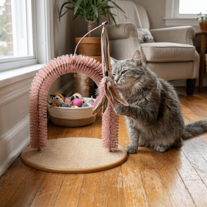 Cat Grooming Arch with Tease Stick - Pea Pink