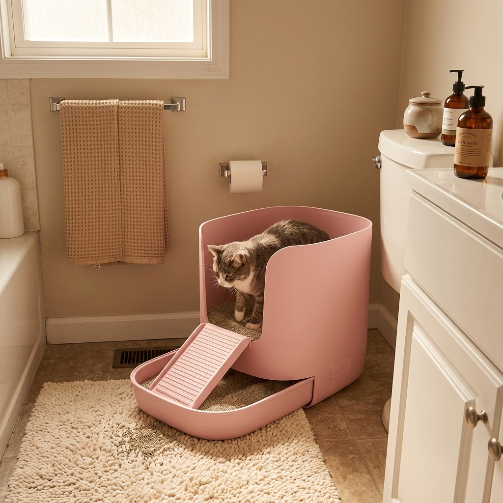 Semi-Enclosed Cat Litter Trainer - Cherry Blossom Pink