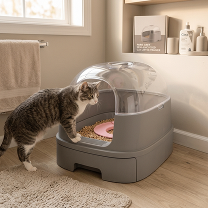 Semi-Enclosed Cat Litter Trainer - Paris Grey