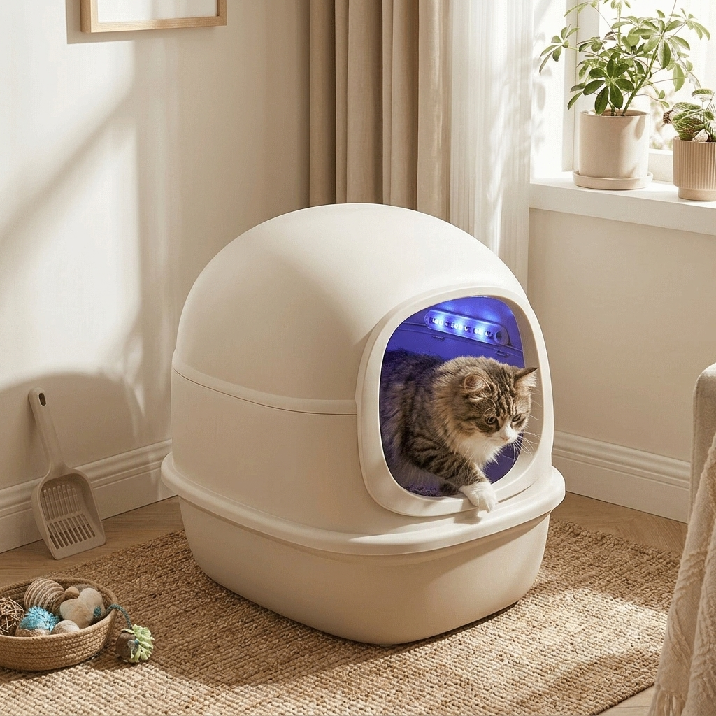 Enclosed Cat Litter Box with UV Light - Ivory Lifestyle