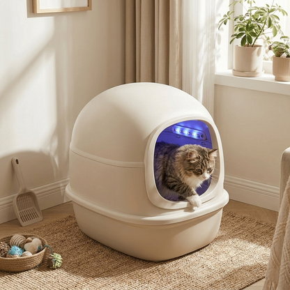 Enclosed Cat Litter Box with UV Light - Ivory Lifestyle