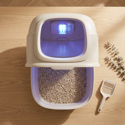Enclosed Cat Litter Box with UV Light - Detail