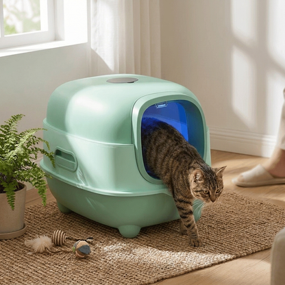 UV Cat Litter Box with Odor Control - Mint Green Lifestyle