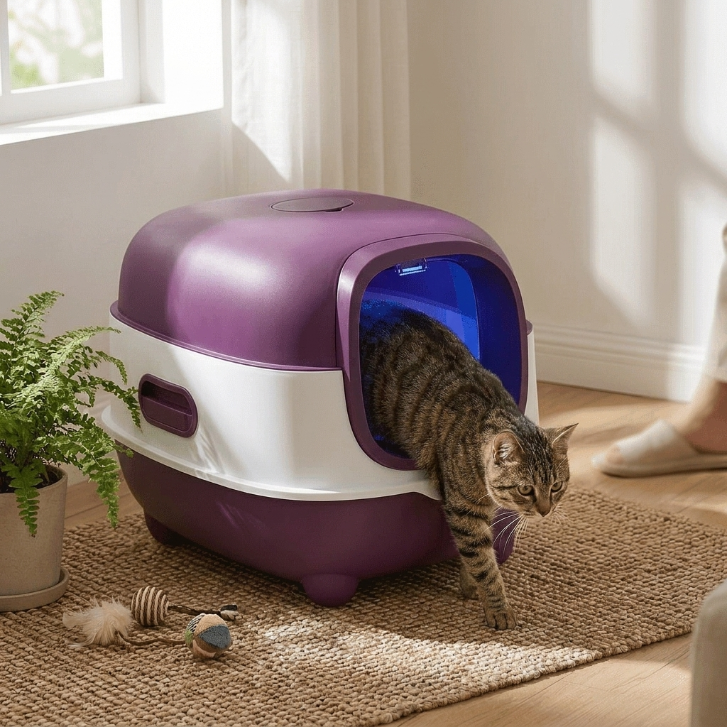 UV Cat Litter Box with Odor Control - Charm Purple Lifestyle
