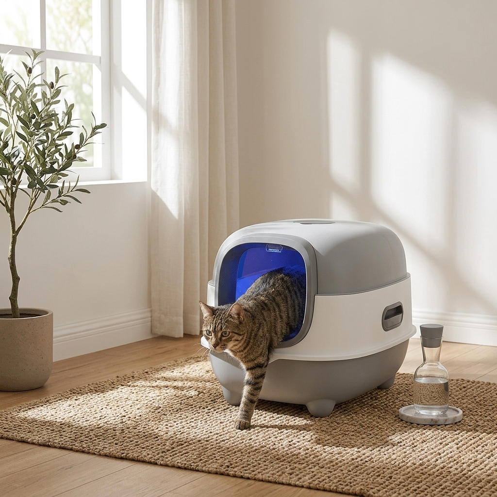UV Cat Litter Box with Odor Control - Haze Gray Lifestyle