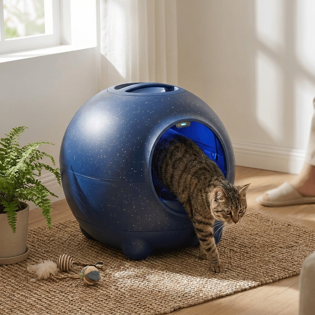 UV Cat Litter Box with Odor Control - Starry Blue Lifestyle
