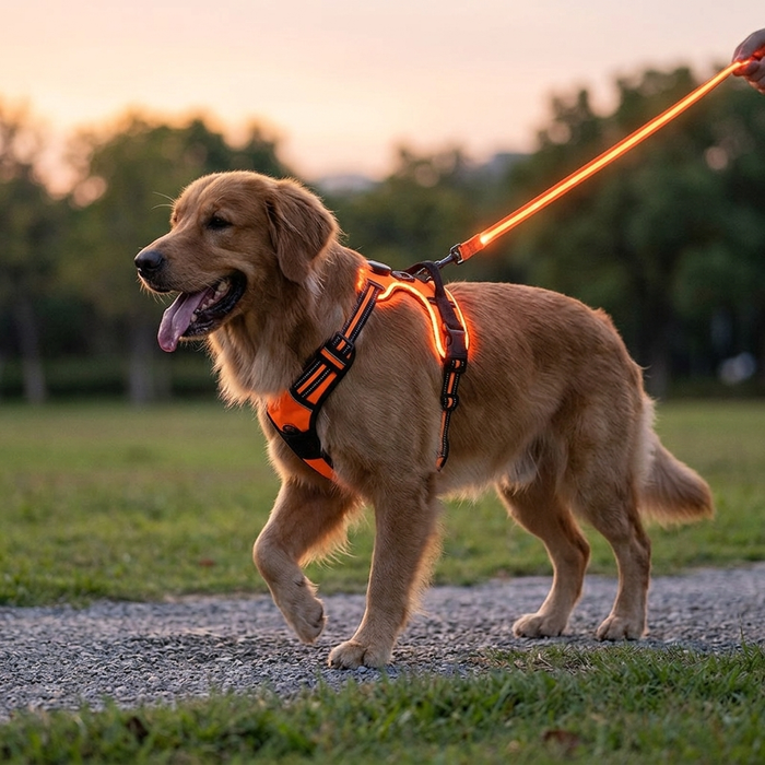 LED flashing dog leash for outdoor use - Orange Lifestyle