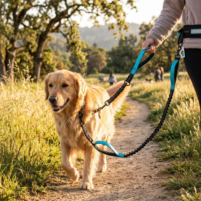 Reflective Dog Leash - lifestyle photo of a dog on the leash outdoors