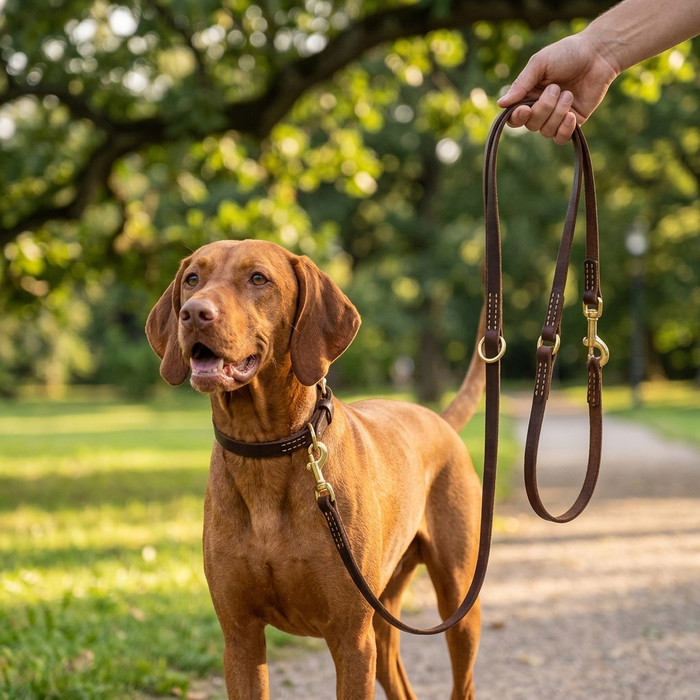 Multifunctional Cowhide Dog Leash - Lifestyle