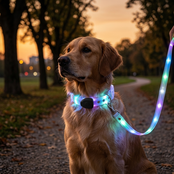 USB Rechargeable LED Dog Collar with Leash - Lifestyle