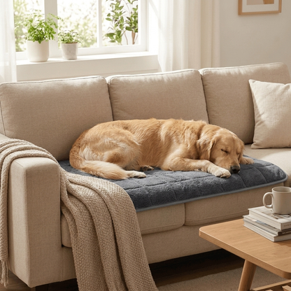 Dog resting in plush pet kennel mat bed - Lifestyle
