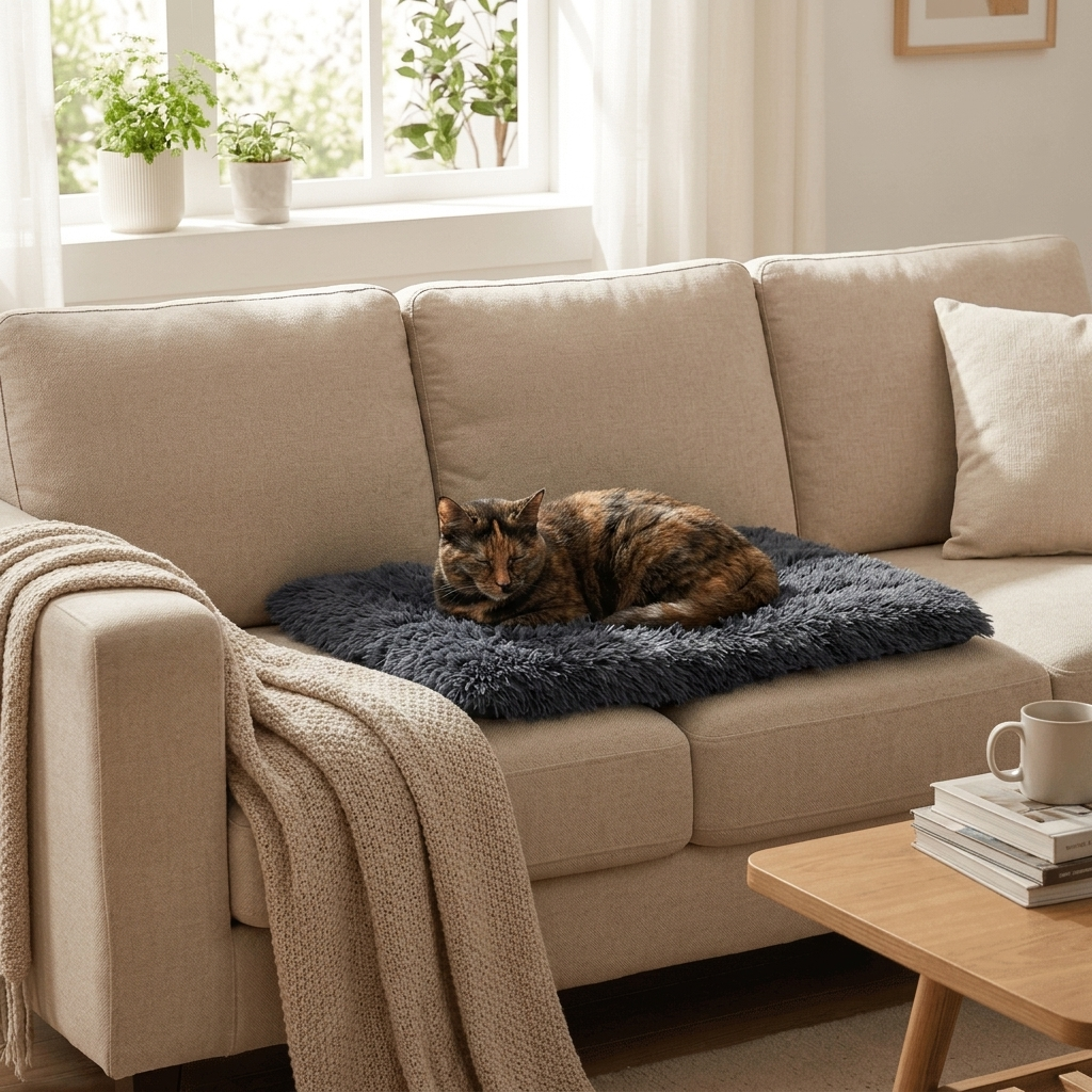 Dark gray plush pet kennel mat bed - Lifestyle