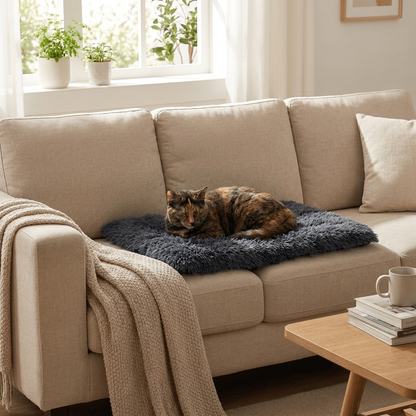 Dark gray plush pet kennel mat bed - Lifestyle