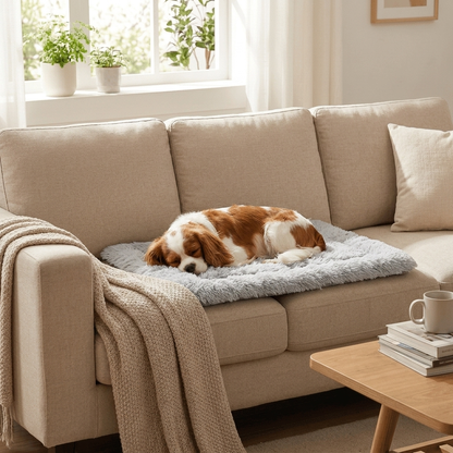 Light gray plush pet kennel mat bed - Lifestyle