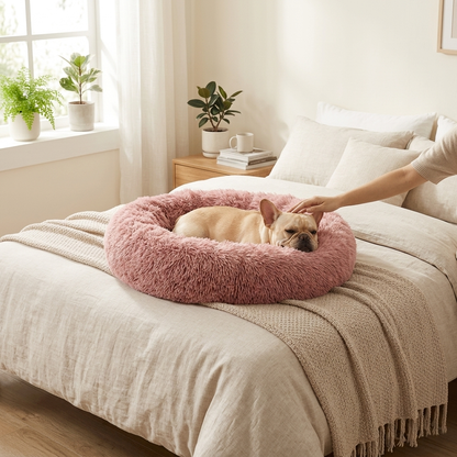 Pink plush pet kennel mat bed - Lifestyle