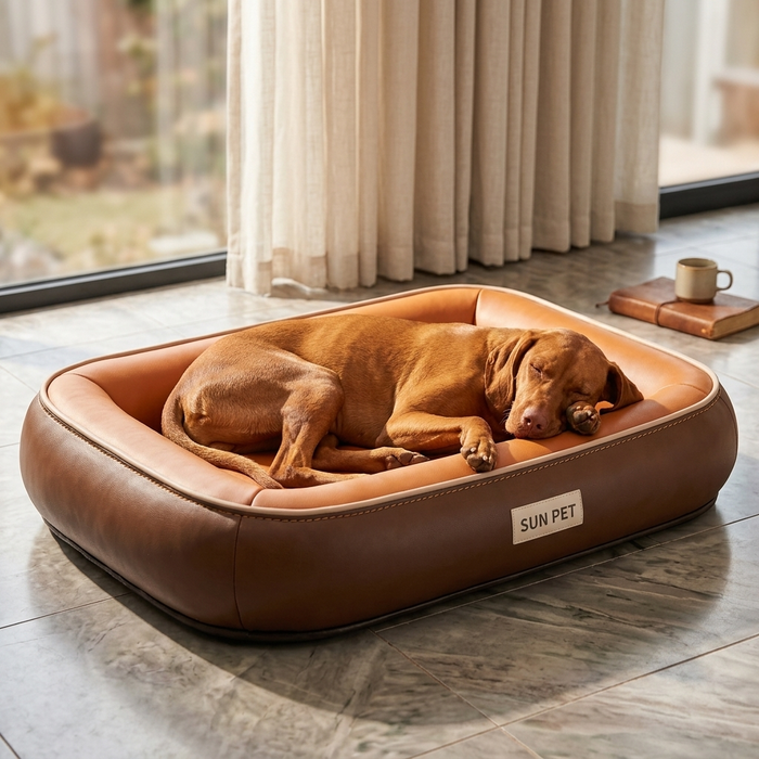 Dog resting on Waterproof Dog Cat Bed Mat, coffee orange, in home setting - Furrwell Pets