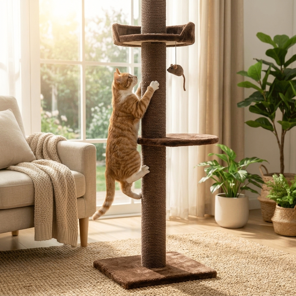Cat scratching Sisal Cat Scratching Post, coffee, in home setting - Furrwell Pets