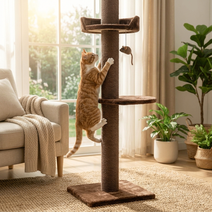 Cat scratching Sisal Cat Scratching Post, coffee, in home setting - Furrwell Pets