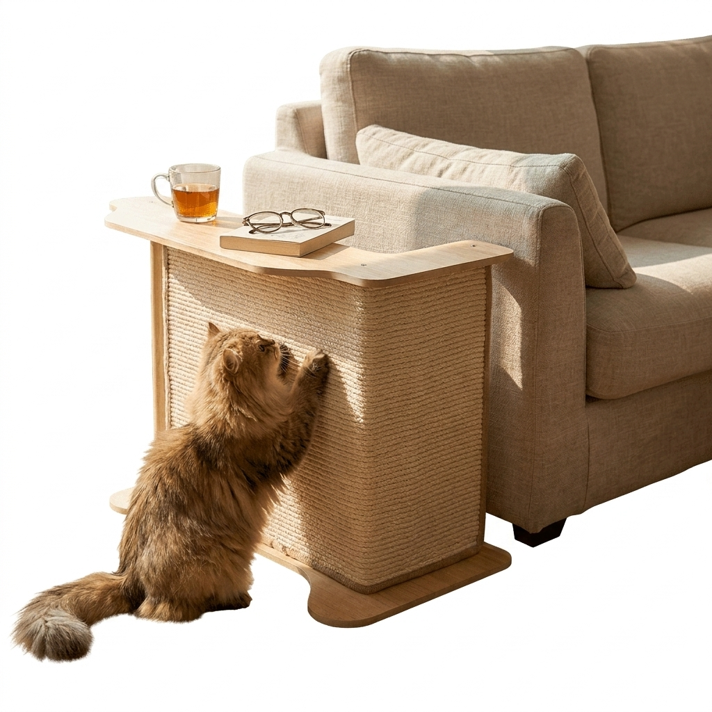 Cat scratching post beside the sofa - studio