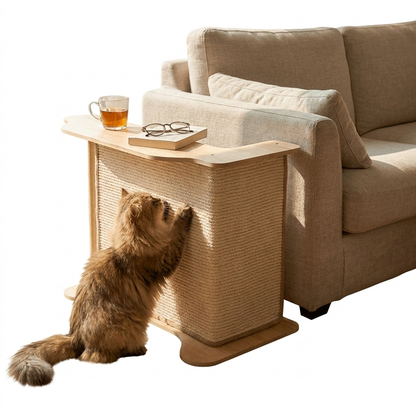 Cat scratching post beside the sofa - studio