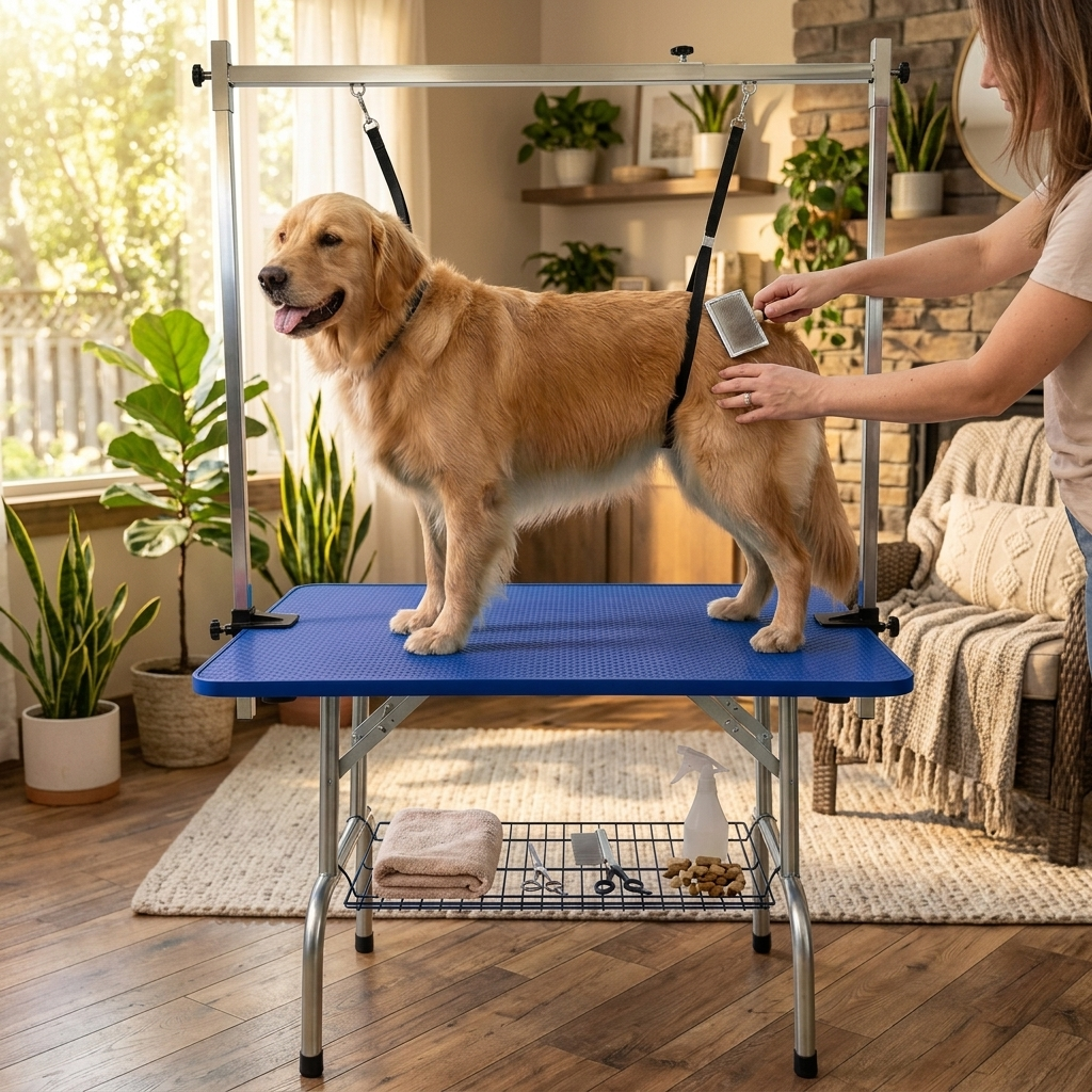 Foldable Pet Grooming Table - Blue lifestyle